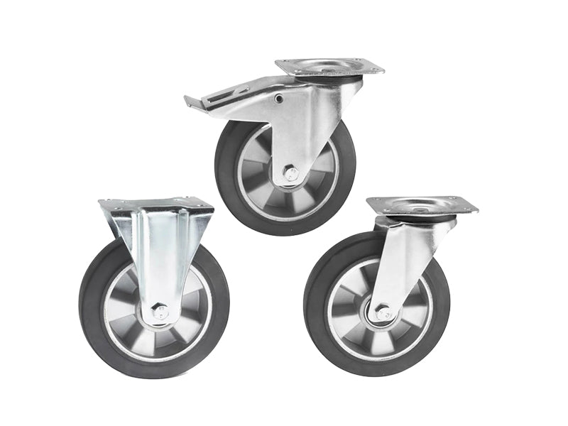 RAS castors - black ELASTIC WHEELS with aluminum center and SUPPORTS - Rollers for PALLET TRUCKS and FORKLIFT and INDUSTRIAL TRUCKS - HIGH LOADS RAS castors - black ELASTIC WHEELS with aluminum center and SUPPORTS - Rollers for PALLET TRUCKS and FORKLIFT and INDUSTRIAL TRUCKS - HIGH LOADS